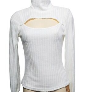 Shein Ribbed Turtleneck Sz XS  Long Sleeve Cutout Top Elegant Basic Layering NWT
